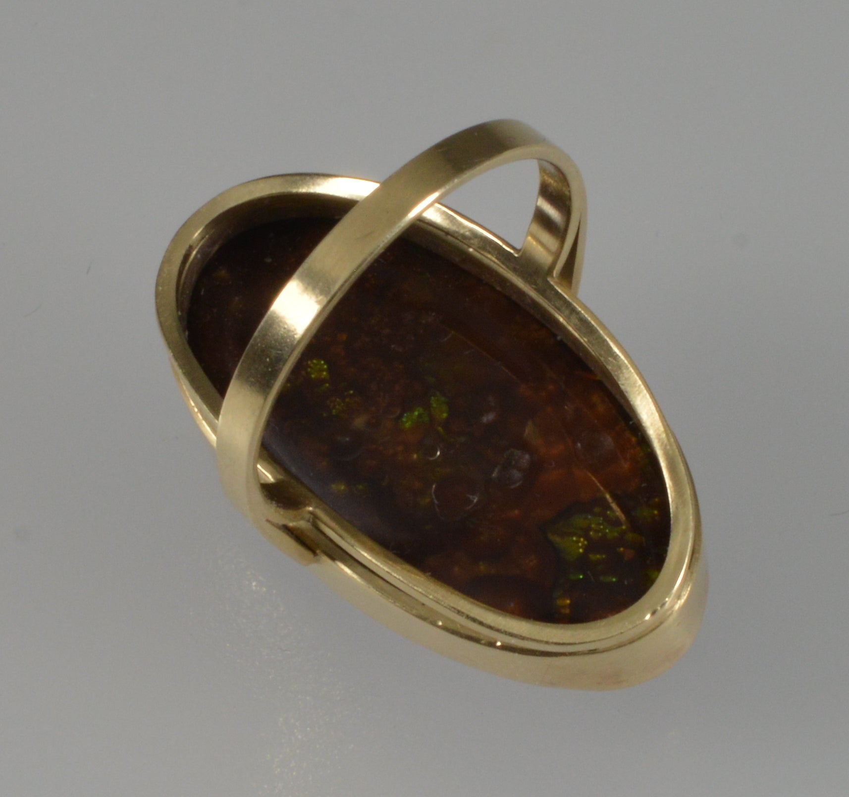 Rainbow Fire Agate 14K Gold Cocktail Ring Size 7