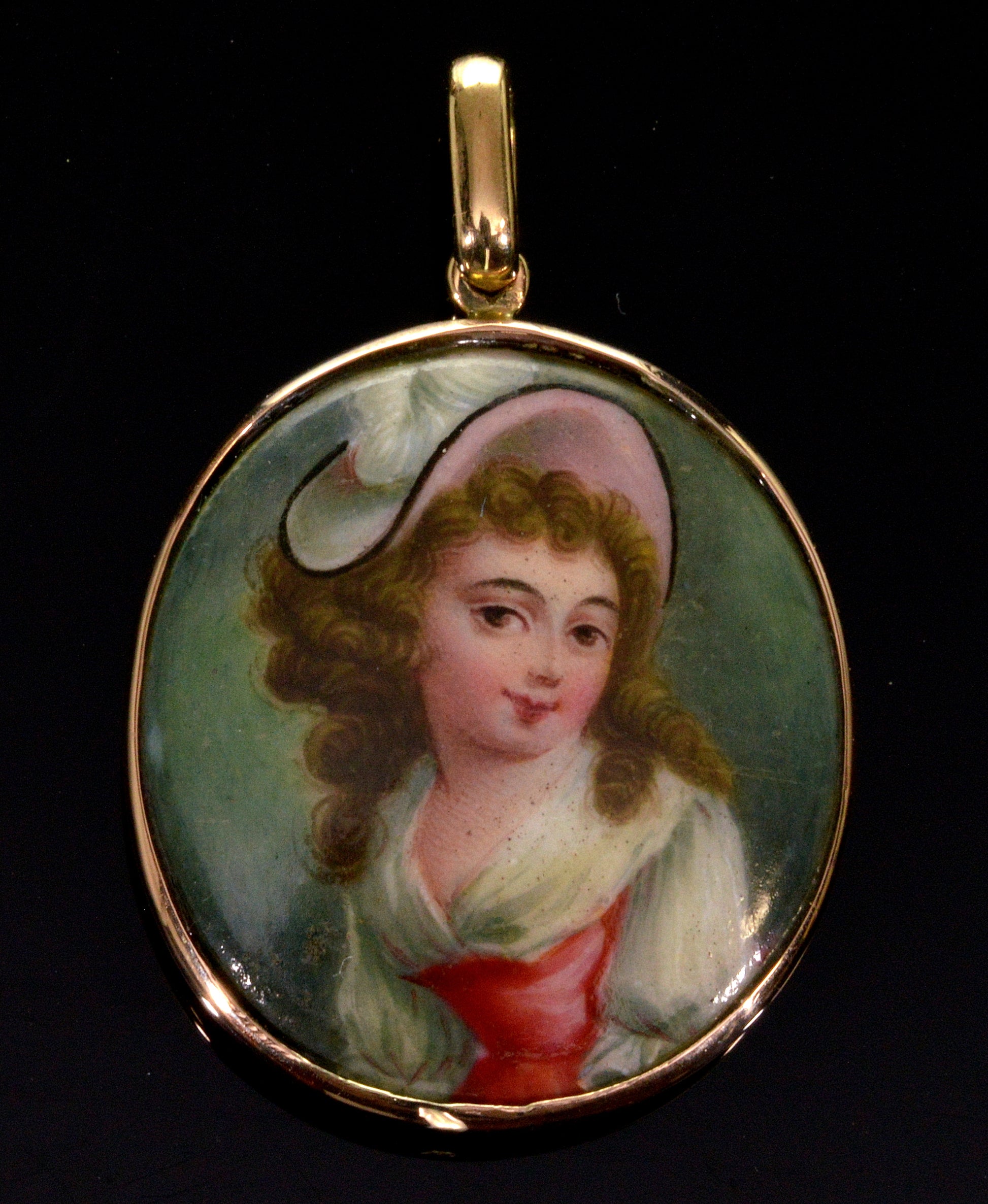 Antique Georgian 9K Gold Enamel Portrait Pendant C.1780