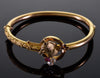 Victorian Horse Head 14K Gold Bangle Bracelet Diamond Ruby Size 6 1/2" C.1890
