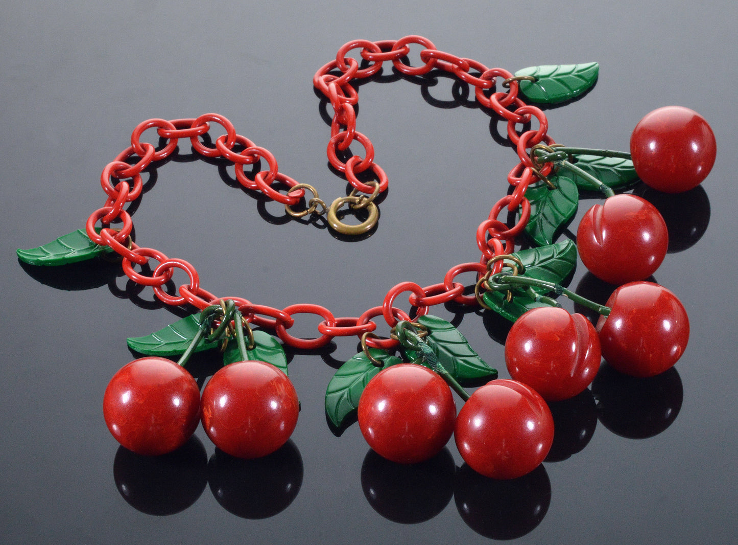 Iconic Red Cherry Bakelite Necklace C.1930