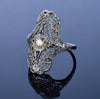 Art Deco 18K White Gold Diamond Sapphire Ring Size 5 3/4