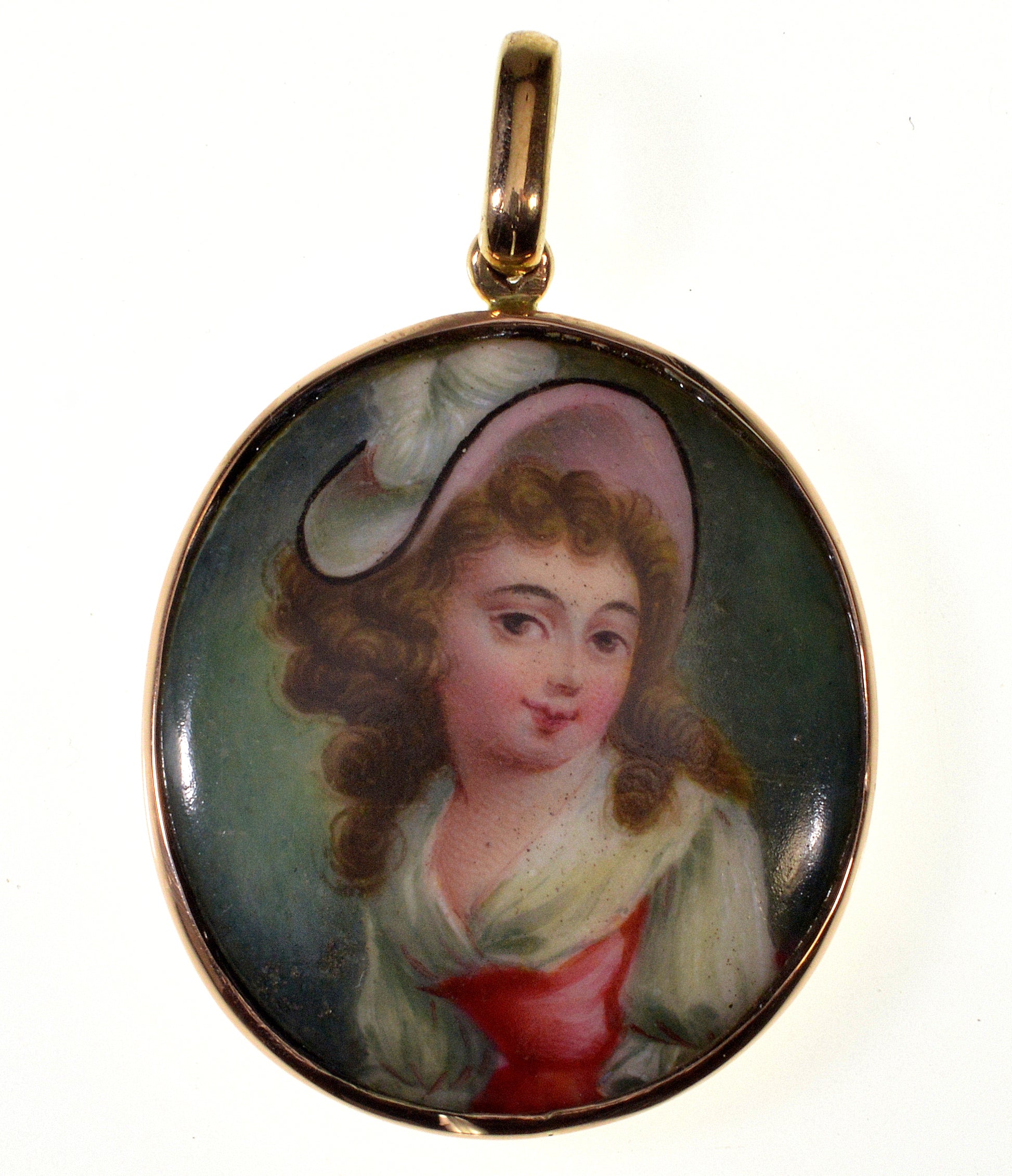 Antique Georgian 9K Gold Enamel Portrait Pendant C.1780