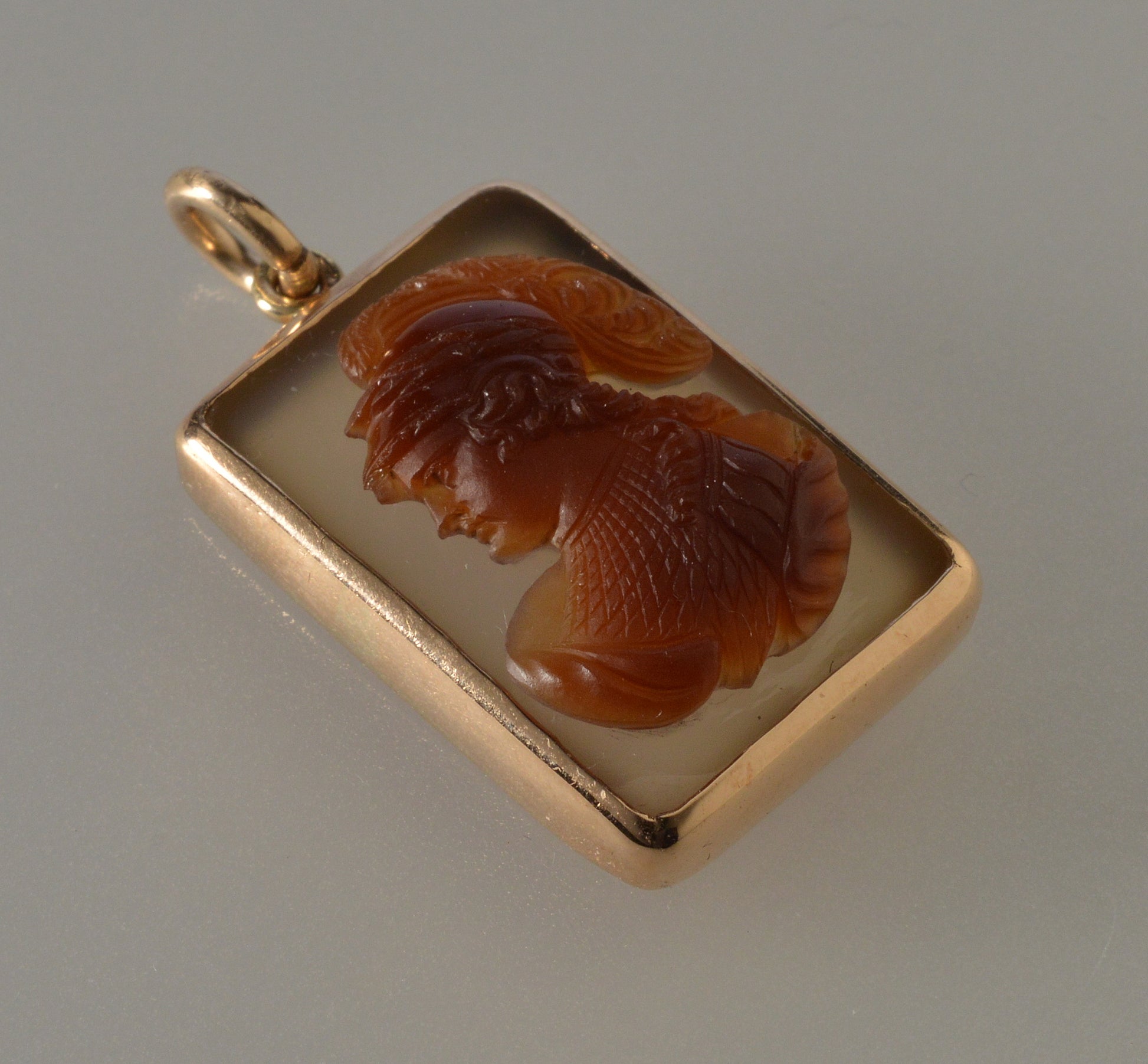 Antique Victorian 14K Gold Sardonyx Athena Cameo Pendant C.1890
