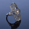 Art Deco 18K White Gold Diamond Sapphire Ring Size 5 3/4