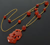 Antique Art Deco 14K Gold Carved Carnelian Pendant Chain Necklace C.1920