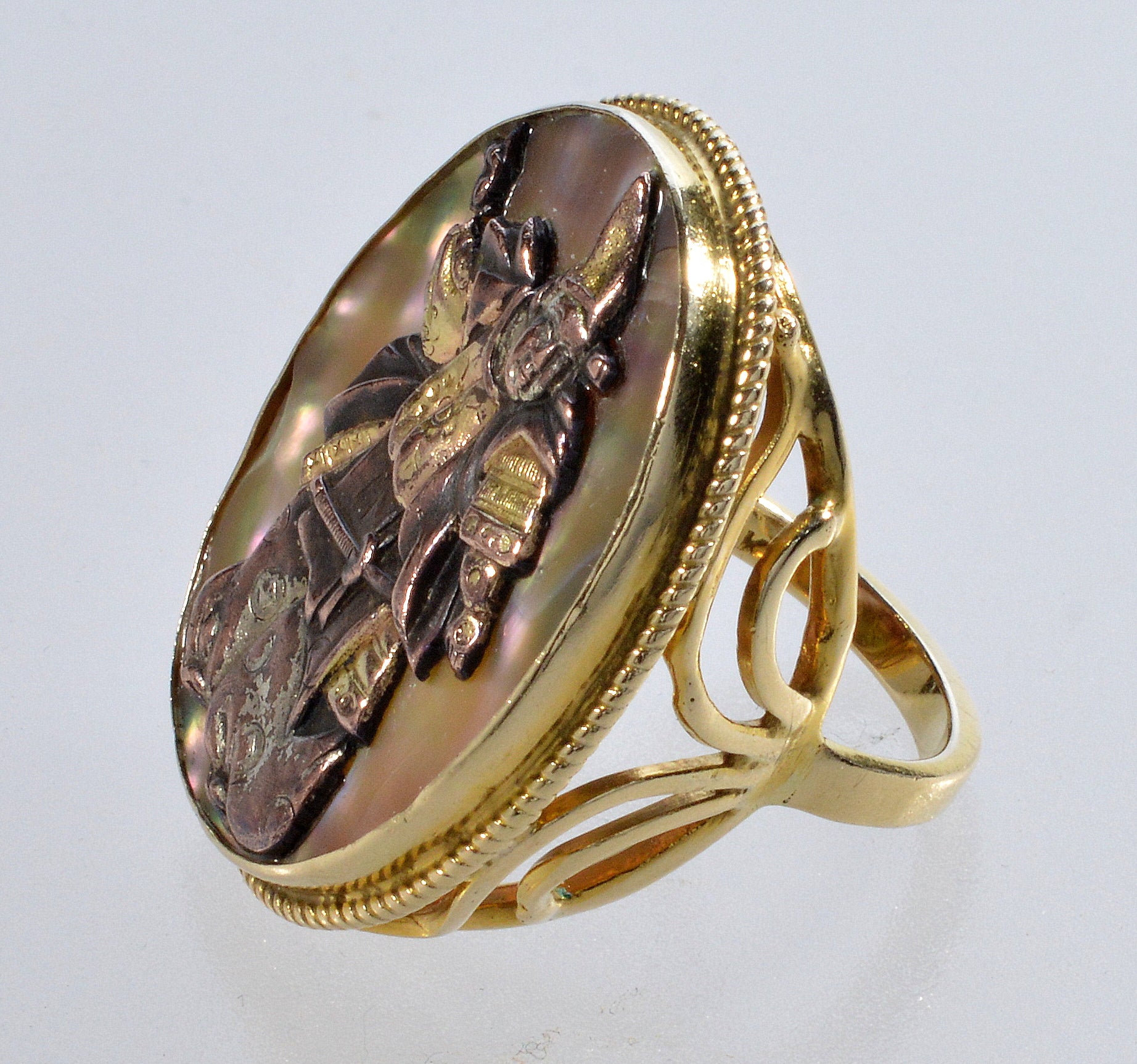 Antique Japanese Shakudo 14K Gold Mixed Metal Samurai Ring Size 6 1/2 C.1890