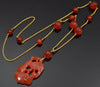 Antique Art Deco 14K Gold Carved Carnelian Pendant Chain Necklace C.1920