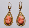 Antique Victorian 14K Gold Coral Cameo Earrings C.1840