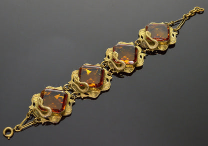 Antique Art Nouveau Egyptian Revival Brass Snake Czech Glass Bracelet C.1900