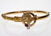Victorian Horse Head 14K Gold Bangle Bracelet Diamond Ruby Size 6 1/2" C.1890