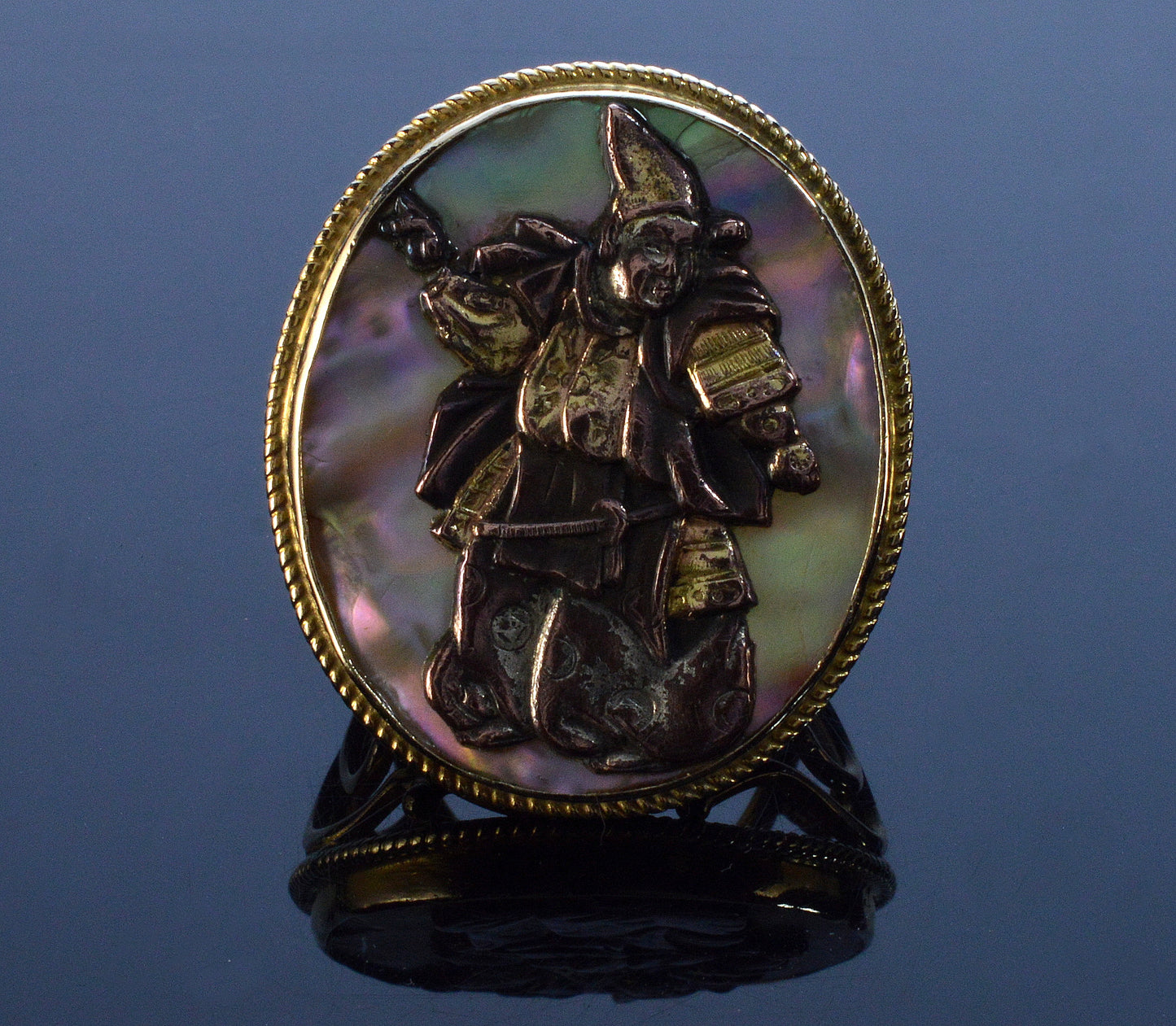 Antique Japanese Shakudo 14K Gold Mixed Metal Samurai Ring Size 6 1/2 C.1890