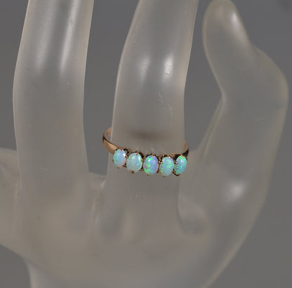 Antique Victorian 10K Gold Australian Opal Ring Size 5 3/4 C.1890