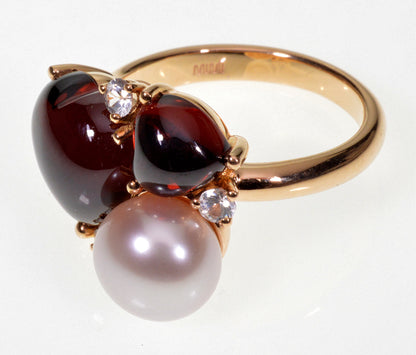 Mimi Milano 18K Gold Double Heart Garnet Ring Size 7 1/2