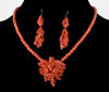 Victorian Salmon Red Coral 14K Gold Necklace Earrings Set C.1860