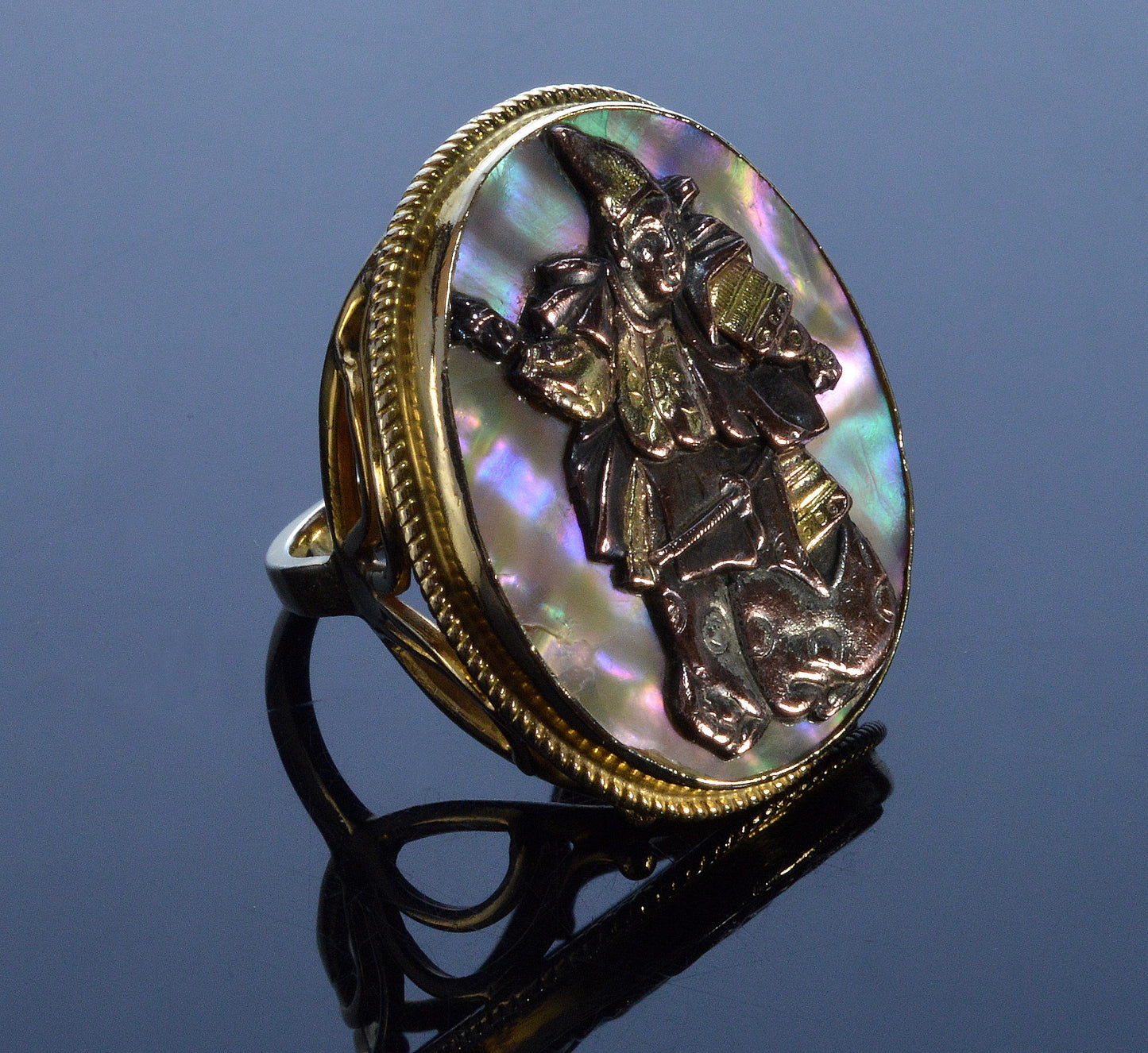 Antique Japanese Shakudo 14K Gold Mixed Metal Samurai Ring Size 6 1/2 C.1890