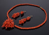 Victorian Salmon Red Coral 14K Gold Necklace Earrings Set C.1860