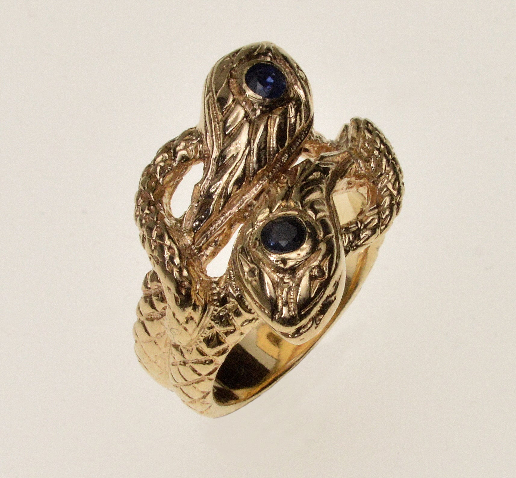 Antique Victorian 14K Gold Sapphire Double Snake Ring C.1880 Size 4