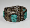 Antique Chinese Carved Turquoise Enamel Silver Bracelet C.1890