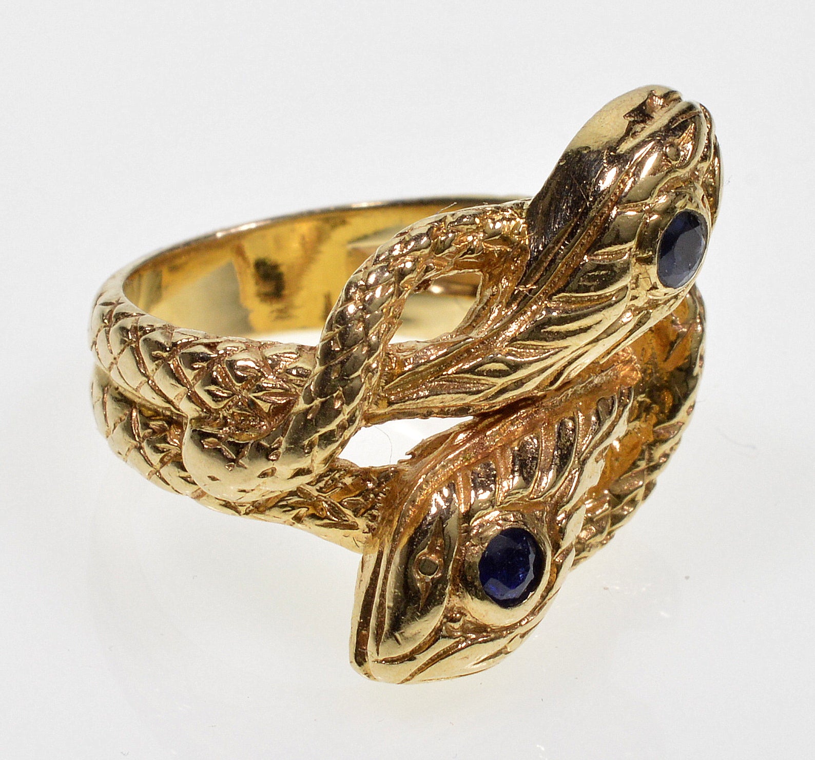 Antique Victorian 14K Gold Sapphire Double Snake Ring C.1880 Size 4