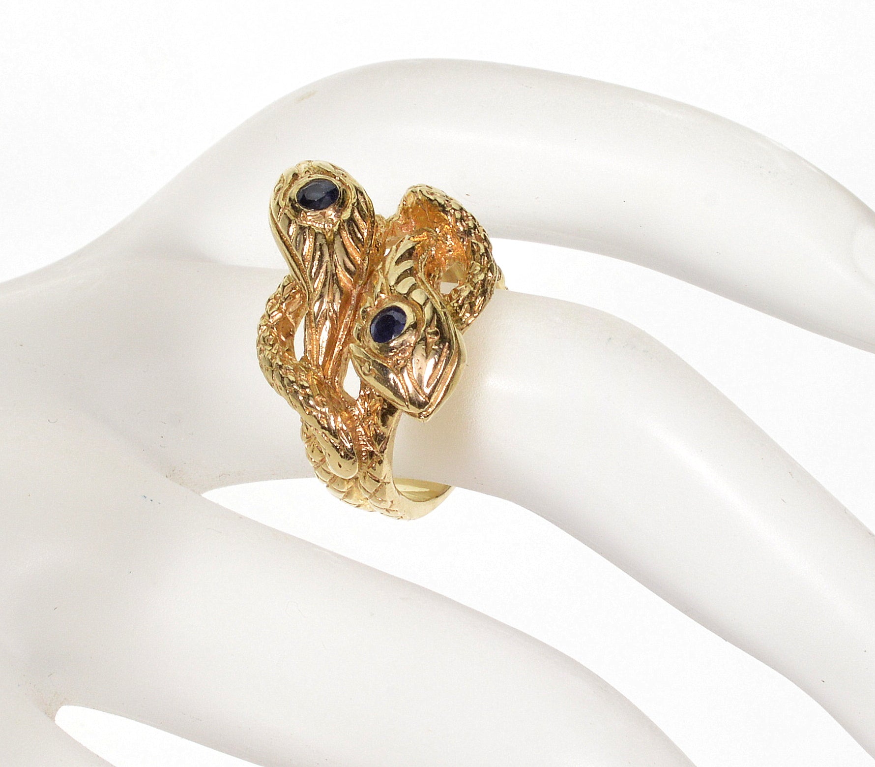 Antique Victorian 14K Gold Sapphire Double Snake Ring C.1880 Size 4