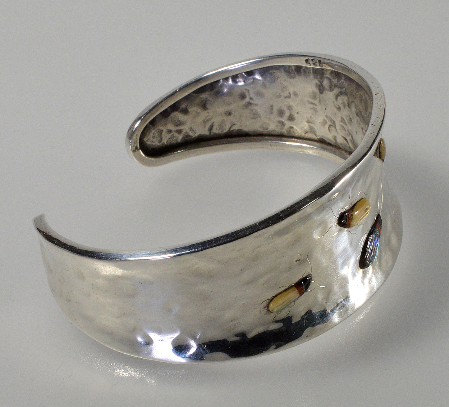 Antique Japanese Shibayama Insect Sterling Cuff Bracelet C.1900