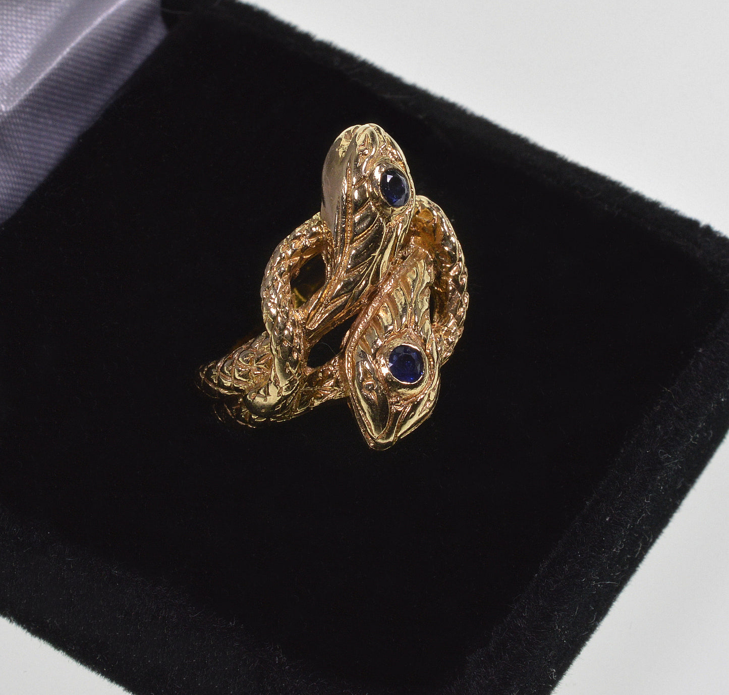 Antique Victorian 14K Gold Sapphire Double Snake Ring C.1880 Size 4