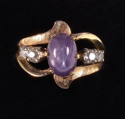 Natural Star Sapphire Diamond 14K Gold Ring Size 4 C.1940