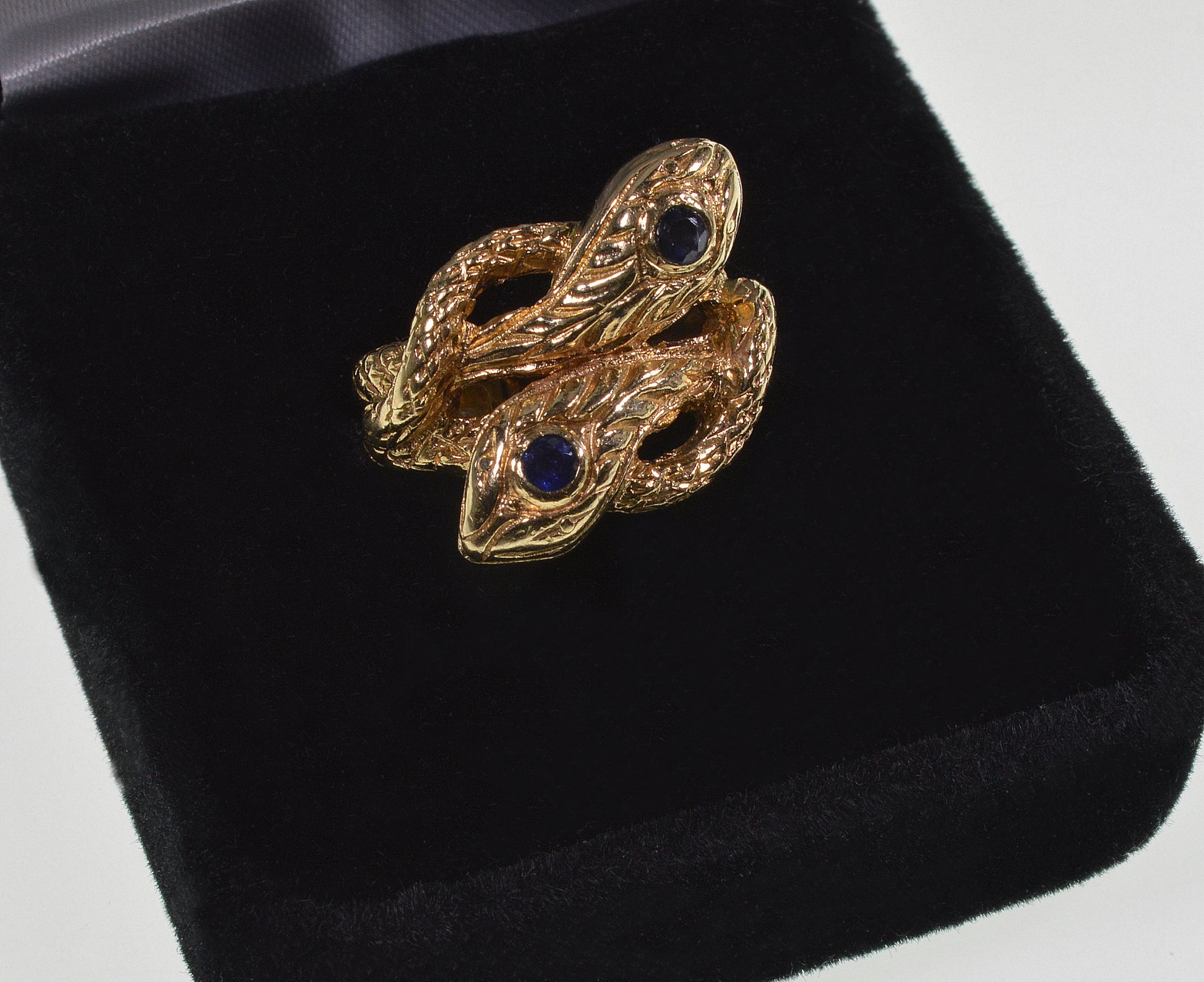 Antique Victorian 14K Gold Sapphire Double Snake Ring C.1880 Size 4