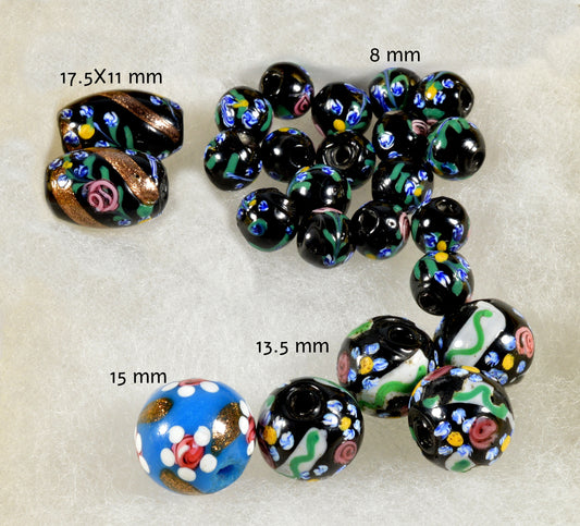Antique Murano Venetian Hand Painted Glass Beads Lot C.1890