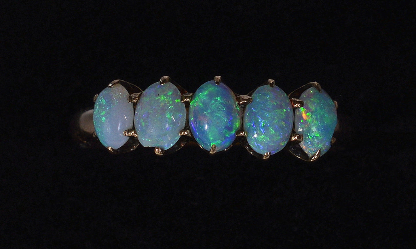 Antique Victorian 10K Gold Australian Opal Ring Size 5 3/4 C.1890