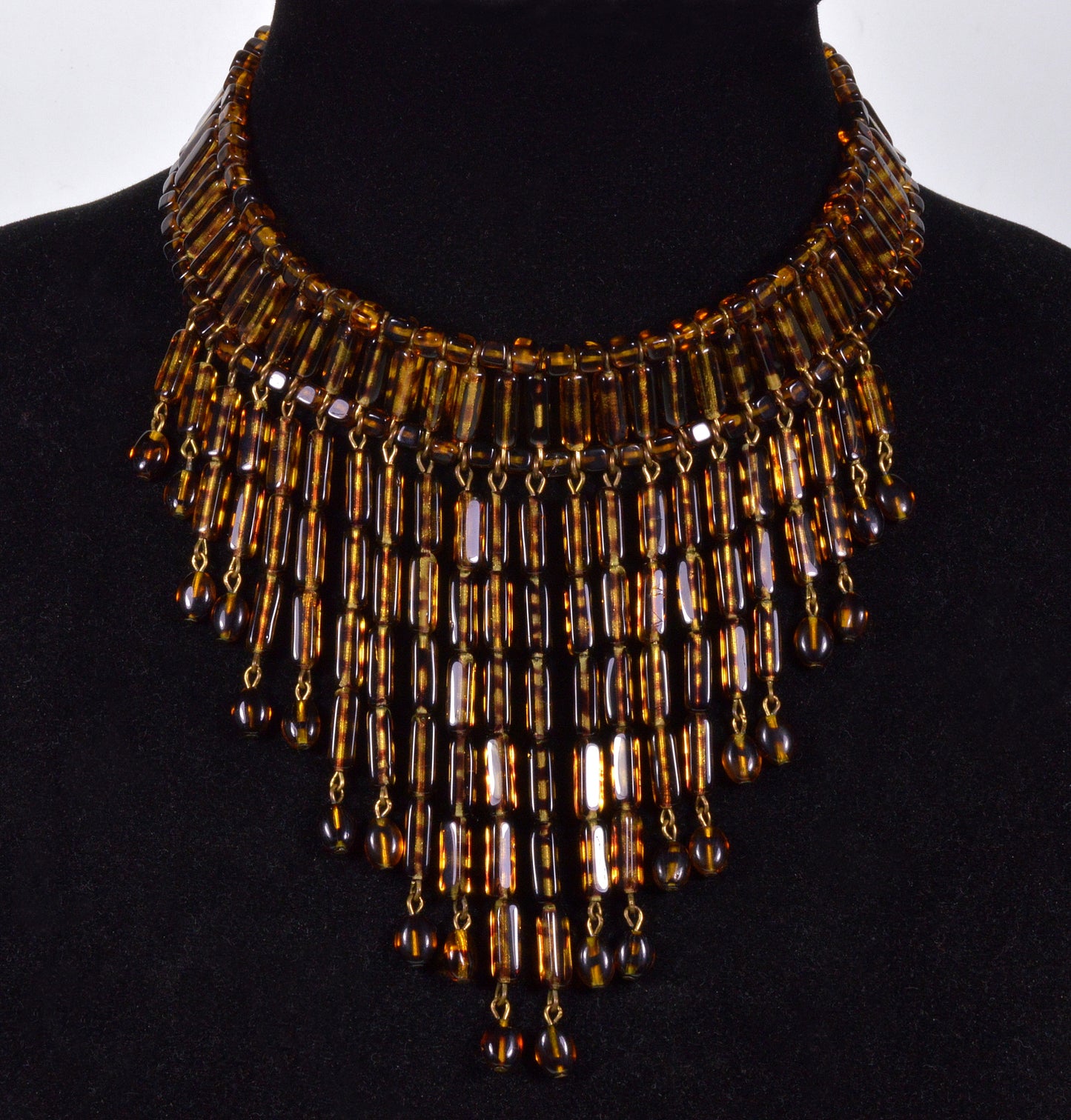 William De Lillo Tortoise Shell Glass Waterfall Necklace C.1970