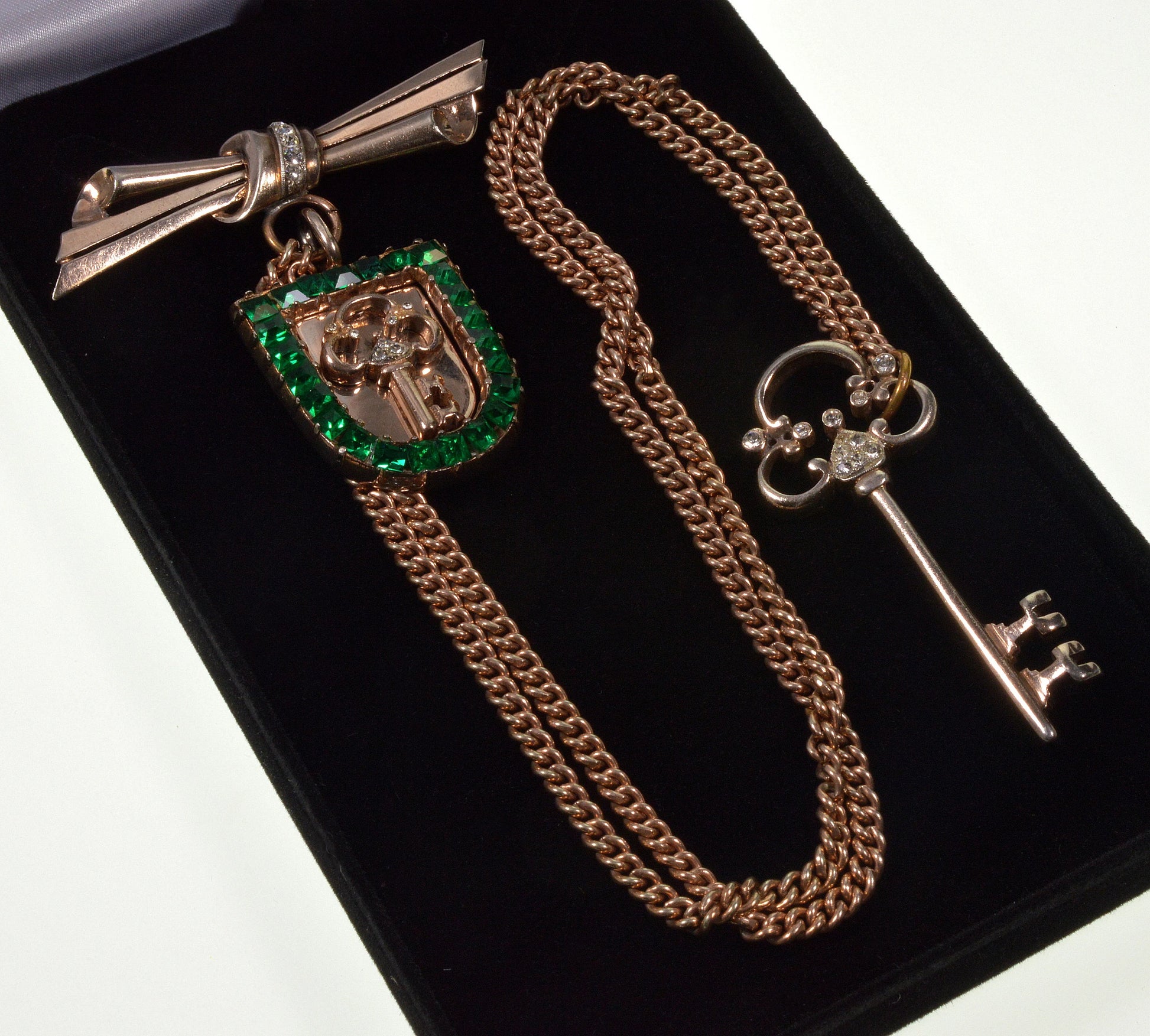 Art Deco Wentz Creation Sterling Double Pin Skeleton Keys Chain C.1930