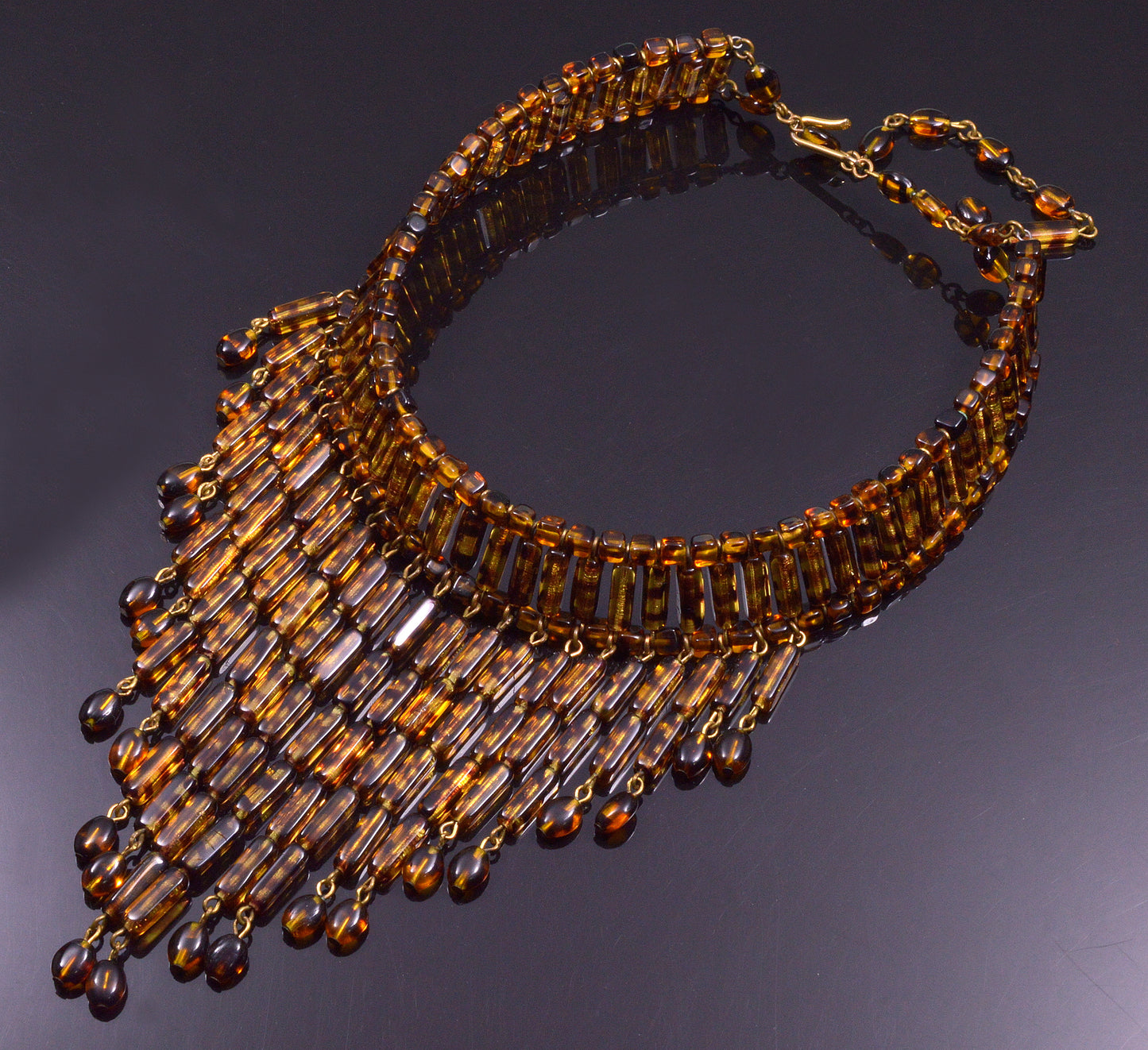 William De Lillo Tortoise Shell Glass Waterfall Necklace C.1970