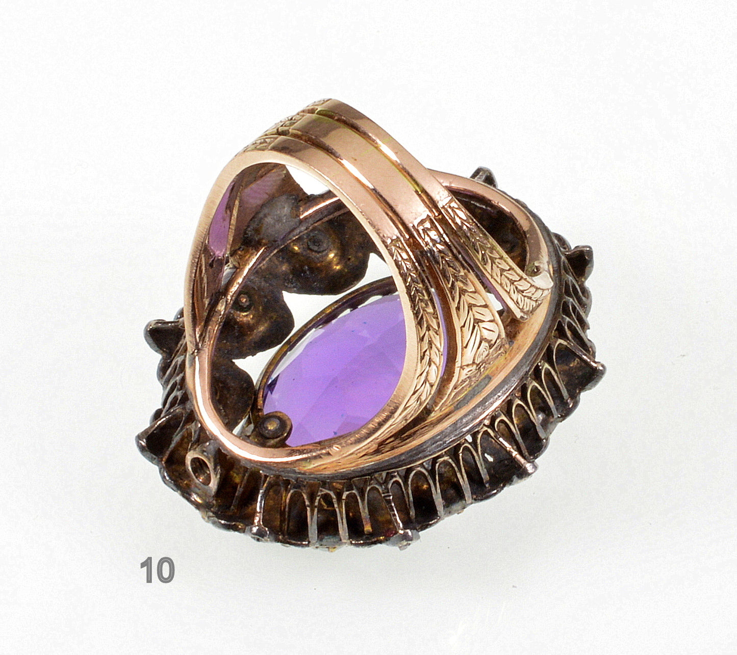 Antique Victorian 14K Gold Ring Amethyst Diamond Pearl C.1860
