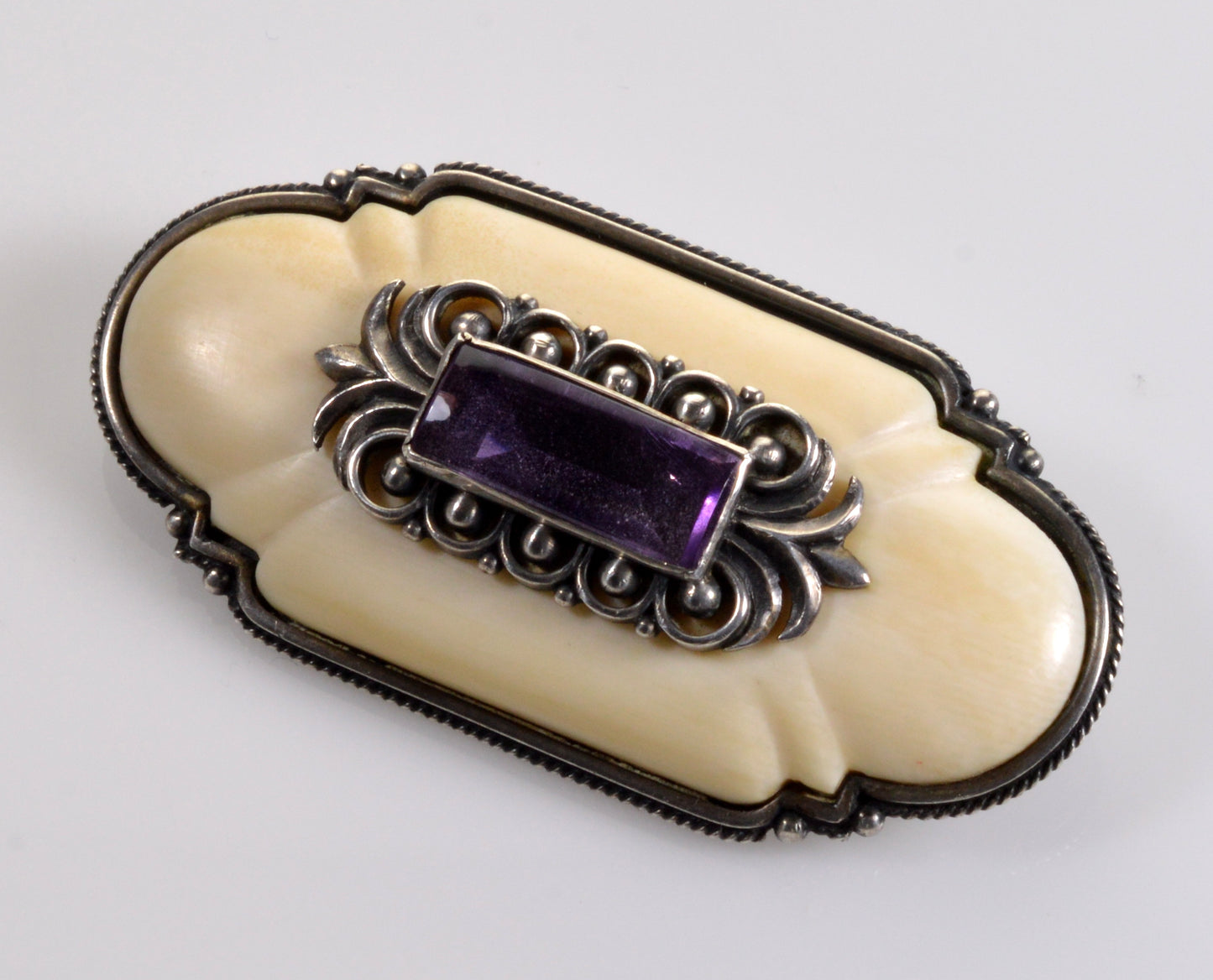 Antique German Jugendstil Gustav Hauber Brooch Amethyst Silver C.1900