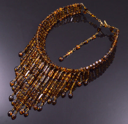 William De Lillo Tortoise Shell Glass Waterfall Necklace C.1970