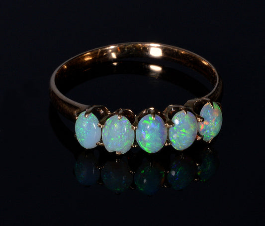 Antique Victorian 10K Gold Australian Opal Ring Size 5 3/4 C.1890