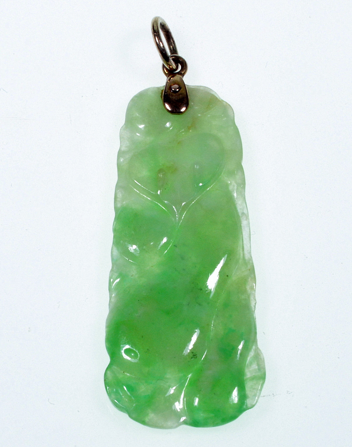 Antique Art Deco 9K Gold Jadeite Jade Pendant C.1920