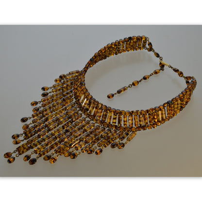 William De Lillo Tortoise Shell Glass Waterfall Necklace C.1970