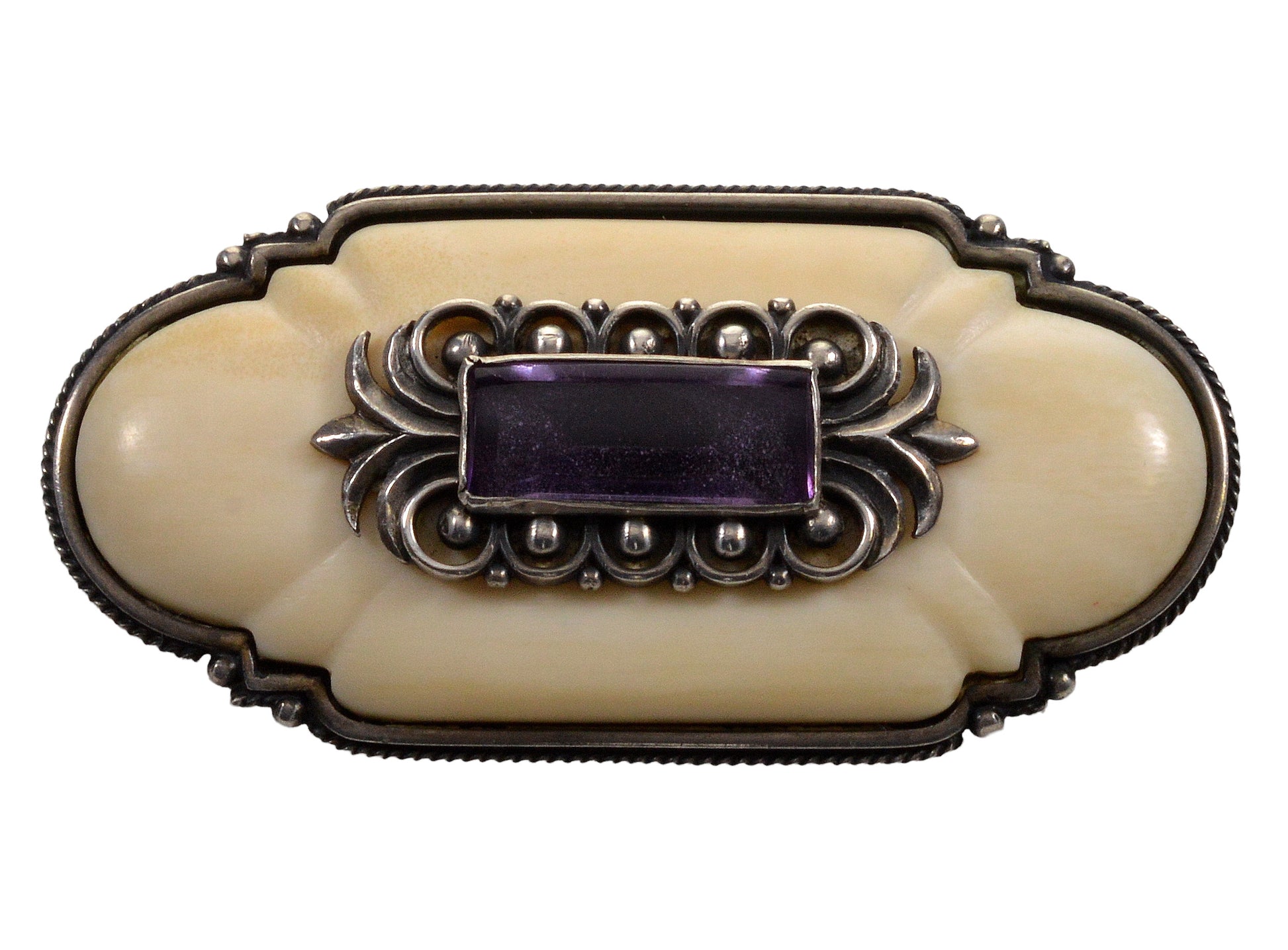 Antique German Jugendstil Gustav Hauber Brooch Amethyst Silver C.1900