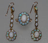 Antique Victorian 9K Gold Opal Earrings Ring Set C.1890