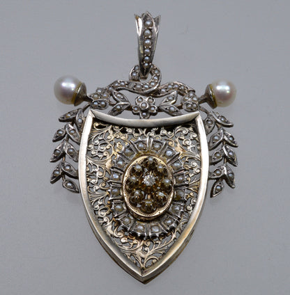 Antique Austro-Hungarian Locket Pendant Diamond Natural Pearls Silver C.1880