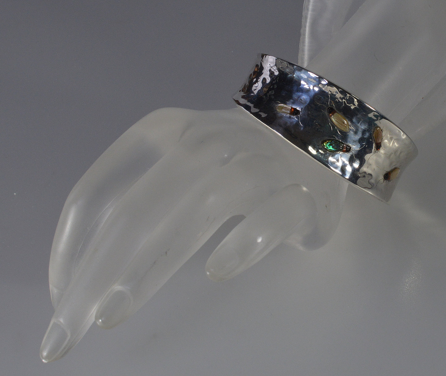 Antique Japanese Shibayama Insect Sterling Cuff Bracelet C.1900