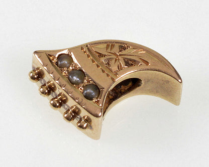 Antique Victorian 14K Gold Pearl Cornucopia Slide Charm For Bracelet 003337