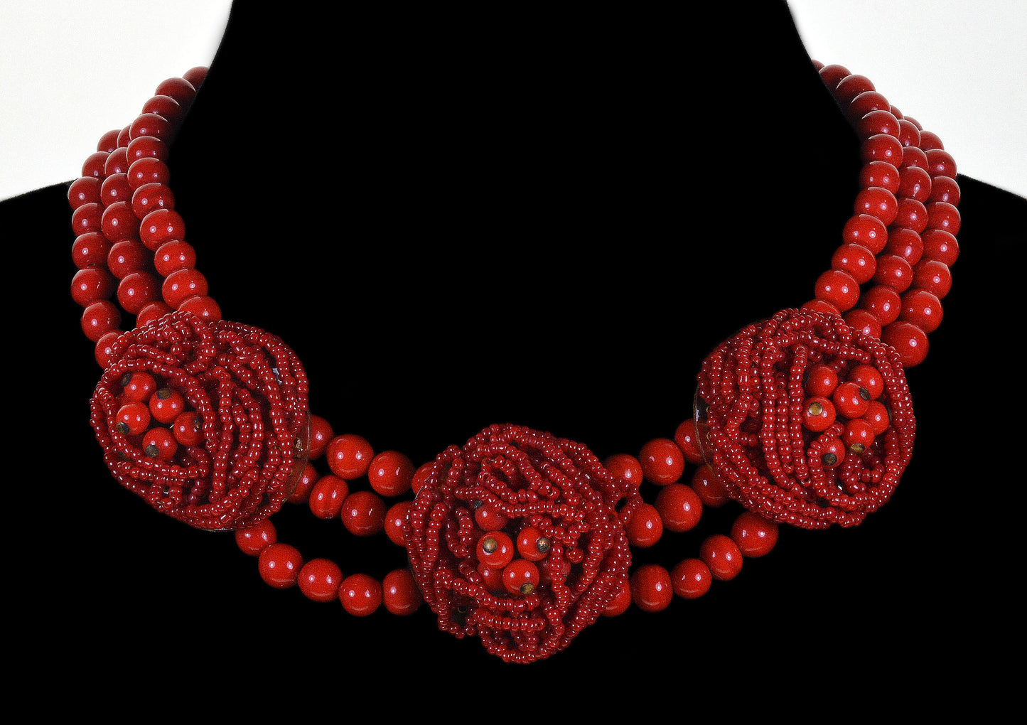 Early Miriam Haskell by Frank Hess Lipstick Red Glass Necklace C.1930