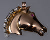 Retro 18K Gold Platinum Diamond Ruby Horse Head Pendant C.1930