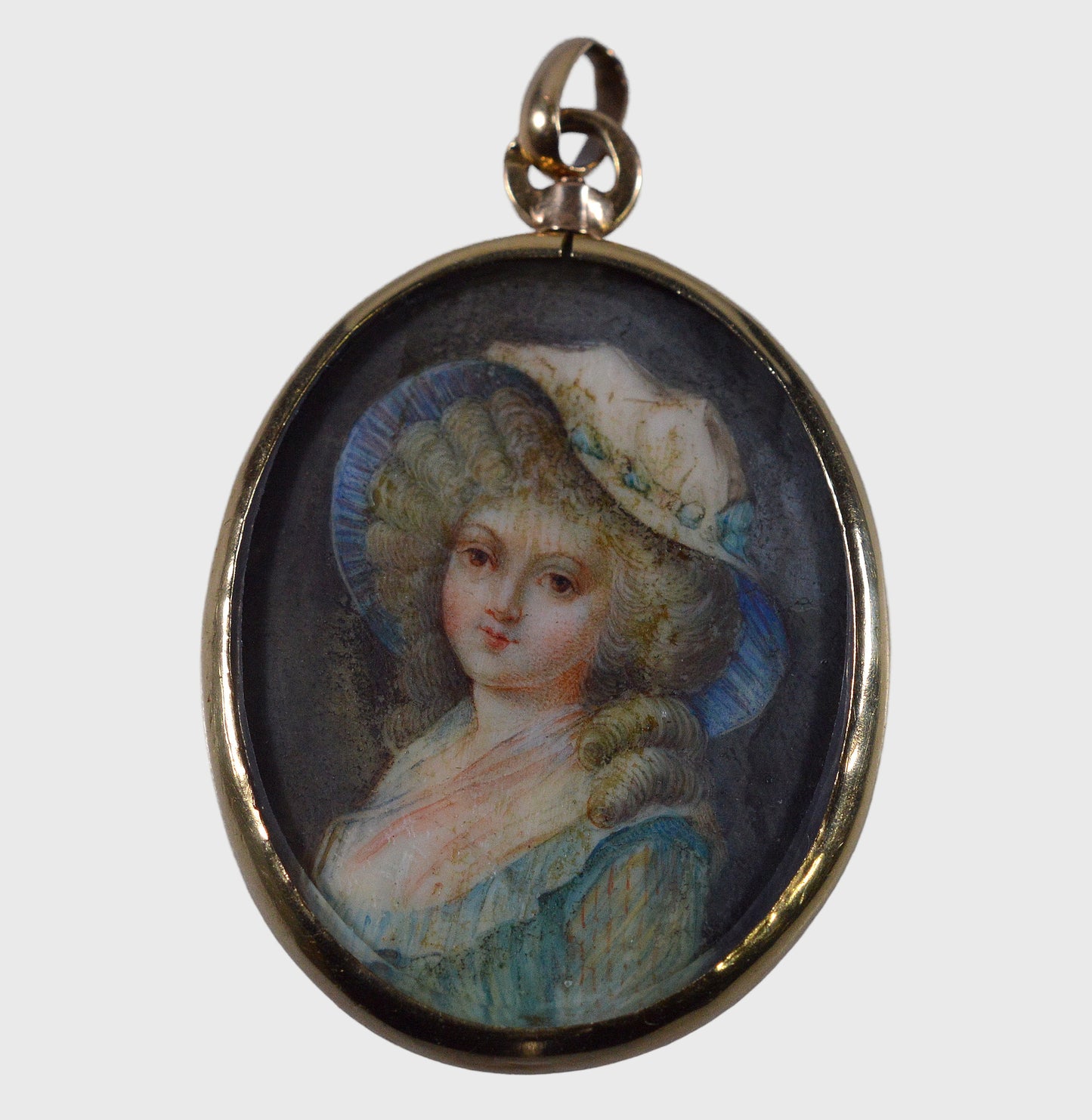 Antique French 18K Gold Miniature Portrait Pendant C.1840