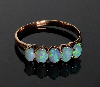 Antique Victorian 10K Gold Australian Opal Ring Size 5 3/4 C.1890