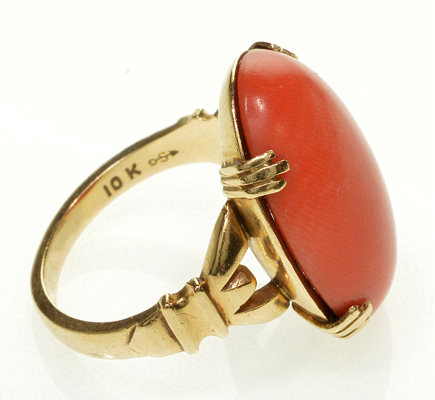 Antique Edwardian 10K Rose Gold Salmon Coral Ring Size 4 1/4 C.1900