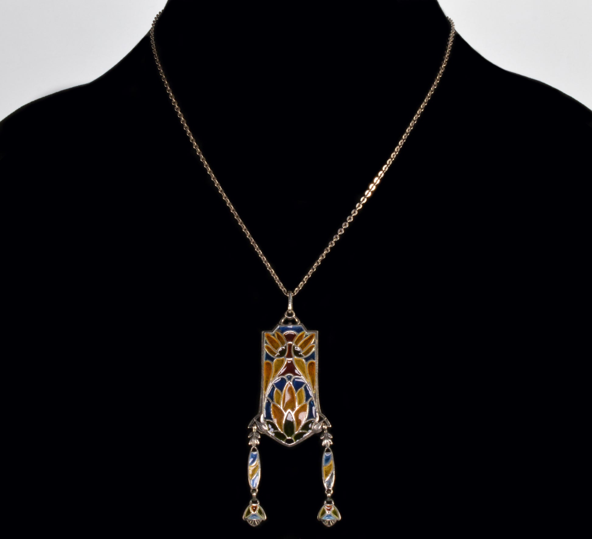 Art Nouveau Jugendstil Plique-A-Jour Egyptian Revival Sterling Pendant C.1900